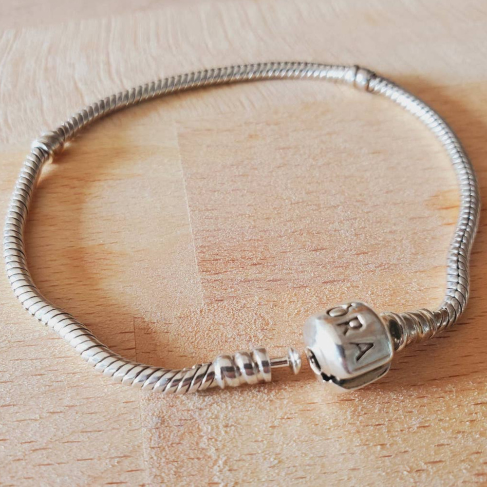 Pandora Iconic Charm Barrel Bracelet in Sterling Silver 925, Size L. 6.7in